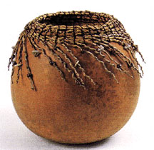 Coiled Gourd Basket with Beads